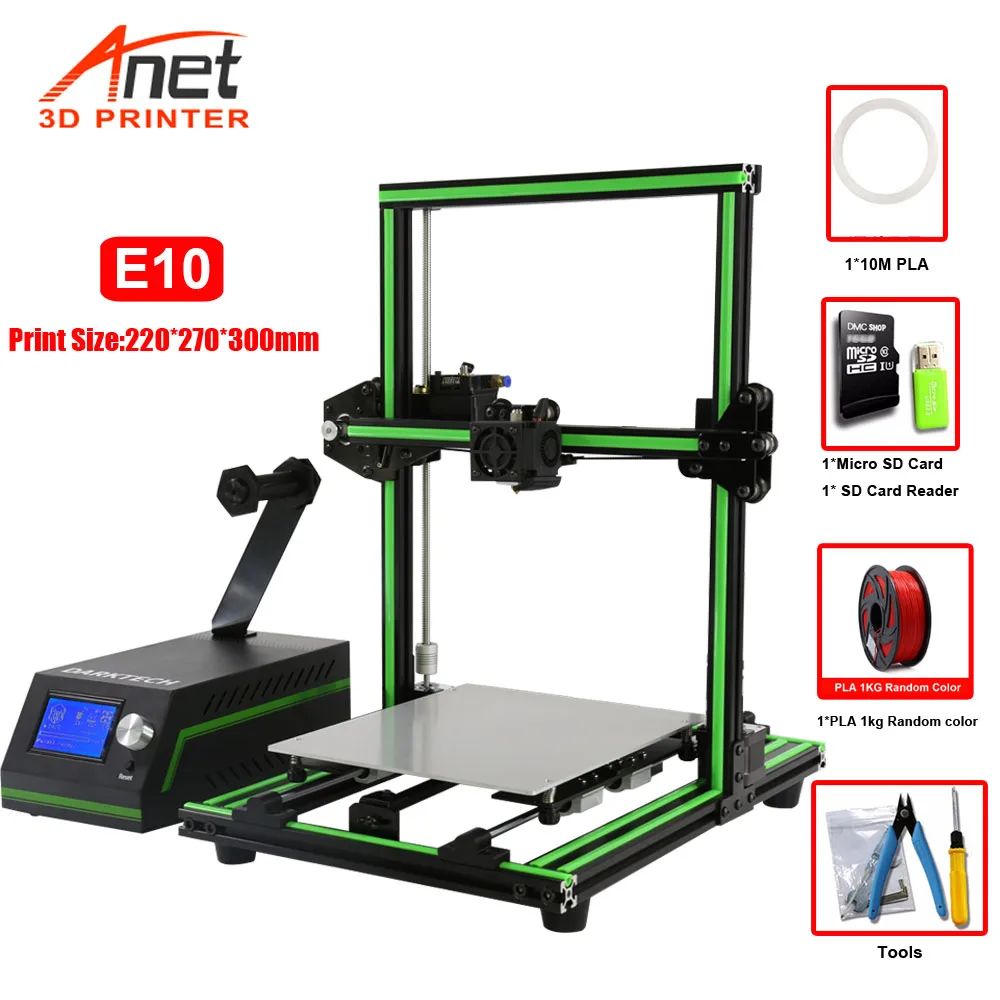 Anet A8 Plus E16 E12 E10 Большой размер Настольный FDM DIY 3d Принтер Комплект Prusa i3 Impresora 3D Imprimante 3D простая сборка - Цвет: E10 With 1KG PLA