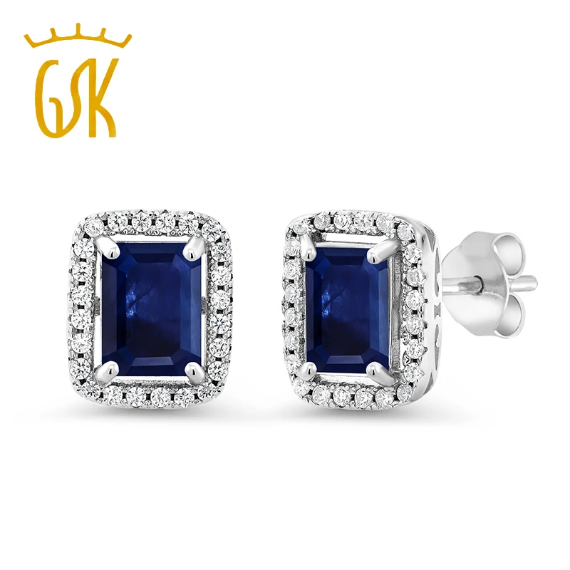 GemStoneKing 2.9Ct серебро 925 пробы голубой сапфир 8*6 мм женские серьги для женщин изумруд
