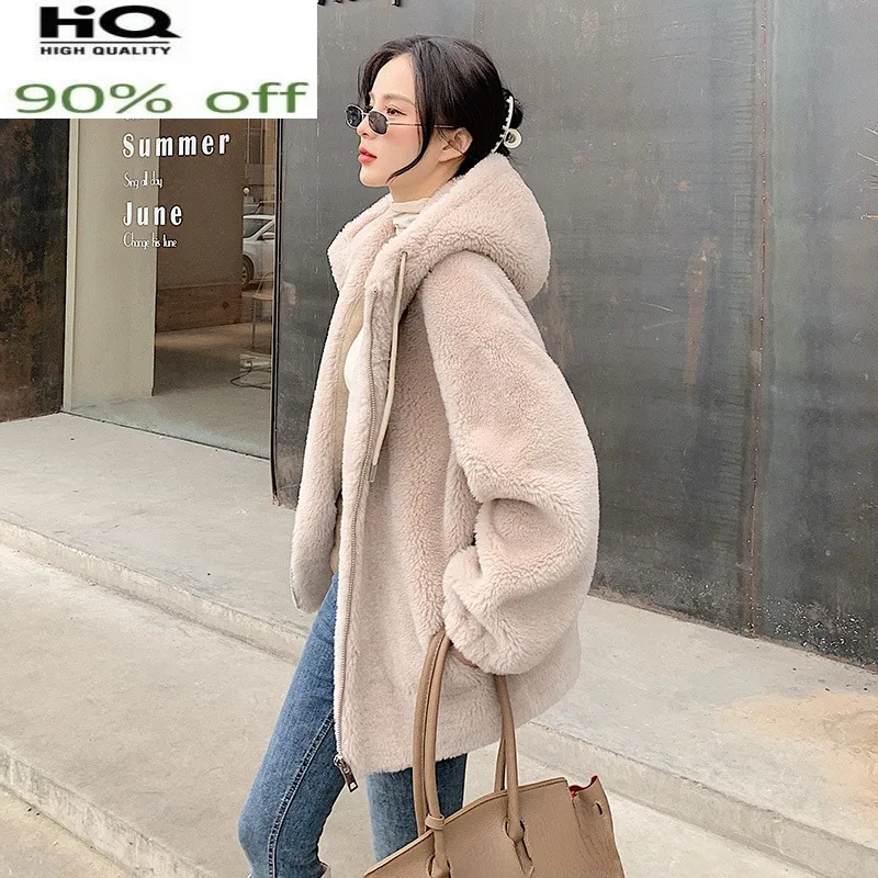 2022 шерстяное пальто с капюшоном Женское зимнее из 100% натуральной овчины женские