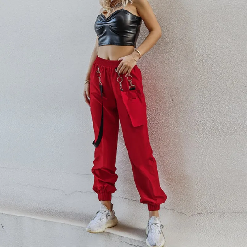 NoEnName_Null пояс Штаны с высокой посадкой Для женщин 2019 осень эластичная резинка на