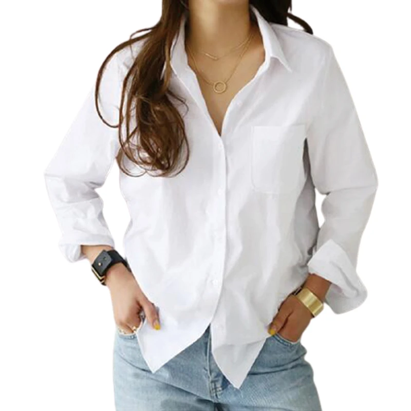 

Ladies Loose Shirt Women Blouse Casual Lady Soft White OL Style Womens Workwear Office Female Tops Pure New Lapel Blouses
