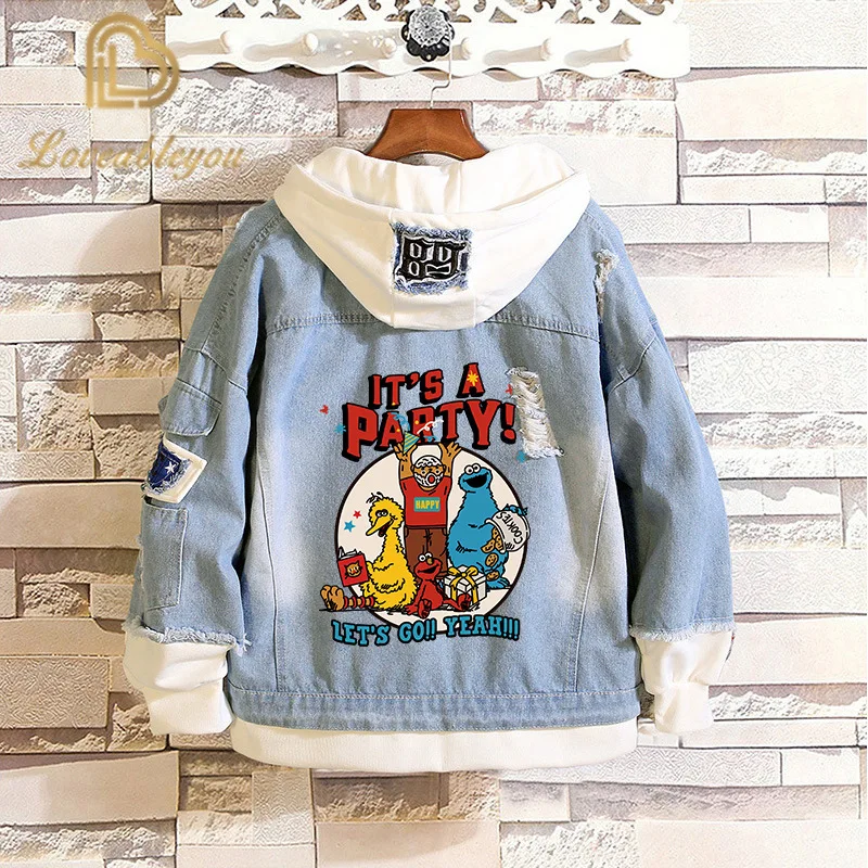 Джинсовая куртка с капюшоном для мужчин и женщин Свитшот из денима в стиле Улица