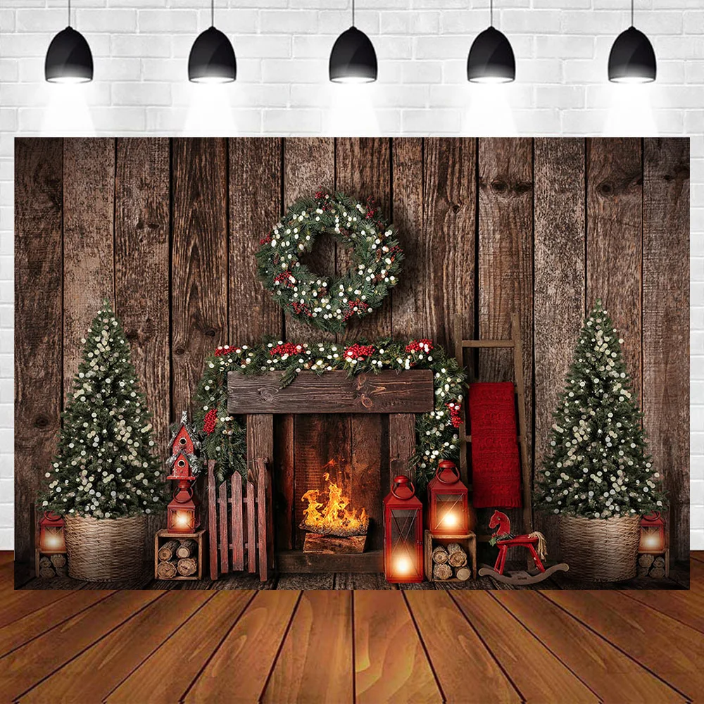 

Фон для фотосъемки с изображением Рождества камина зимнего снега дерева окна ребенка портретный фон для фотостудии