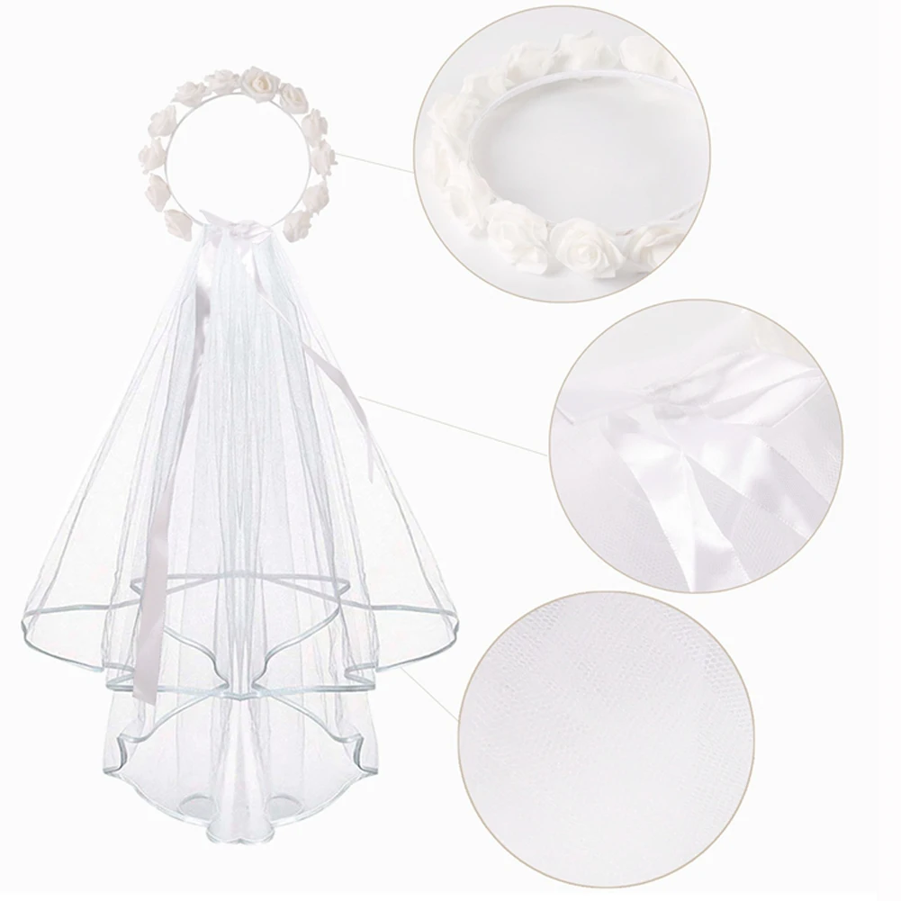 Свадебная вуаль белый цветок резинки для волос девочек гирлянда свадебная