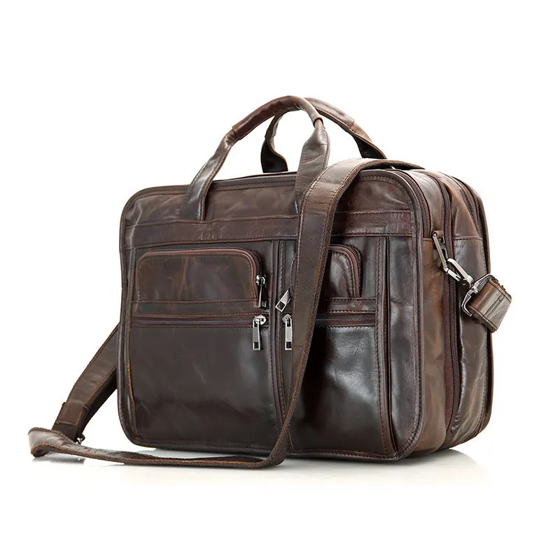 POOLOOS Promotion Vintage Genuine Leather Men Briefcase Messenger Bags Business Travel Bag Portfolio 15.6'' Laptop Bag #M7093