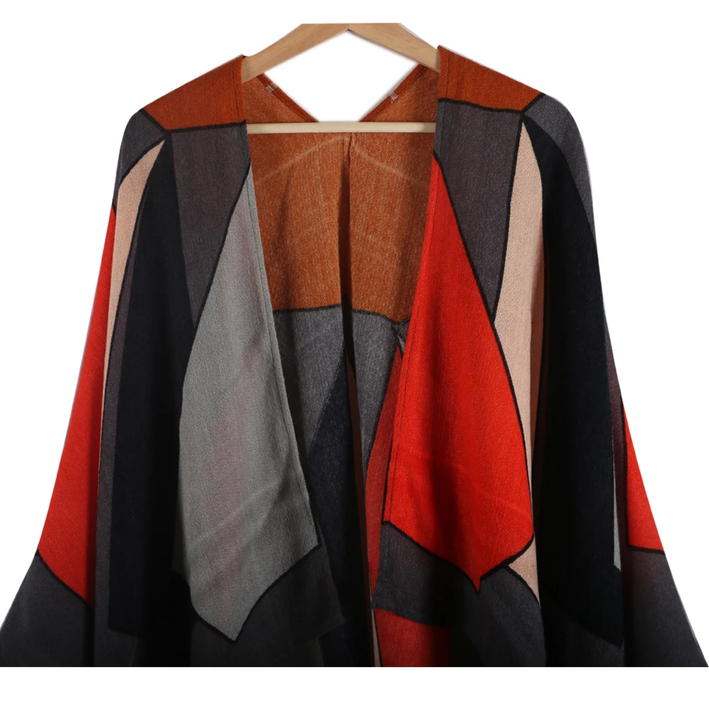 Женский зимний шарф винтажное Клетчатое одеяло Кашемировое пончо накидка из