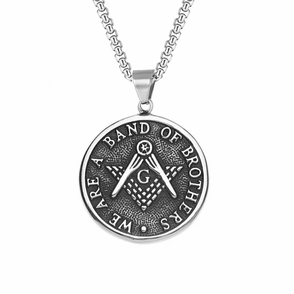 

Stainless Steel Mens Freemason Masonic Necklace Pendant Jewelry Silver