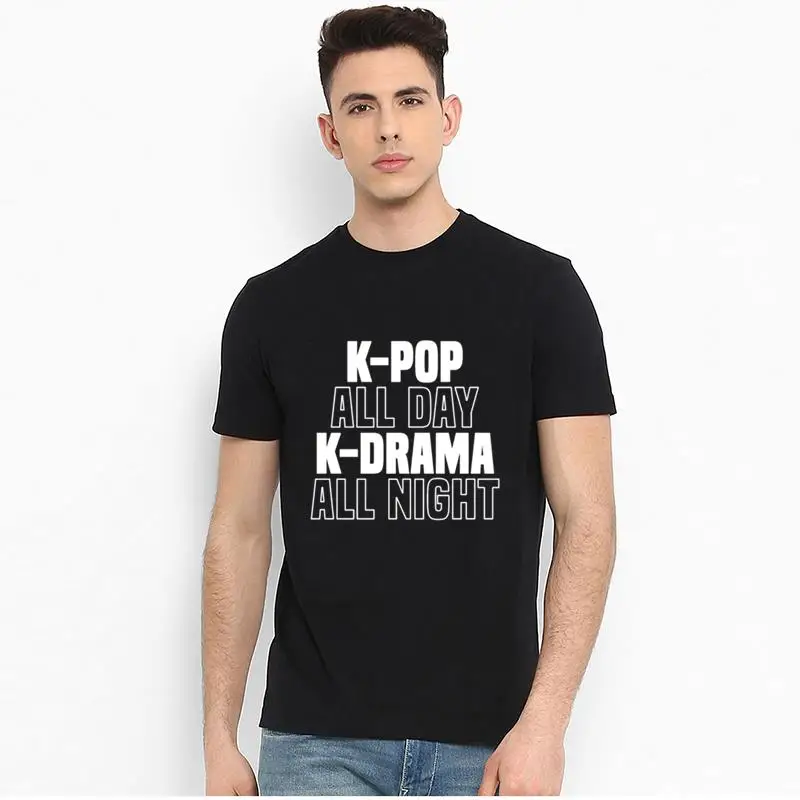 Футболка с принтом kpop на весь день kdrama футболка в Корейском стиле надписью music love
