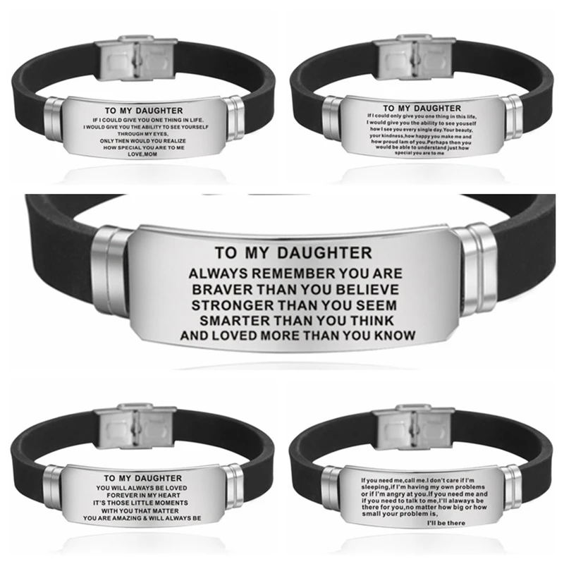 Stainless Steel Bracelet Women's To My Daughter Bracelet Fashion Birthday Gifts for Daughter Silicone Bangles Statement Jewelry