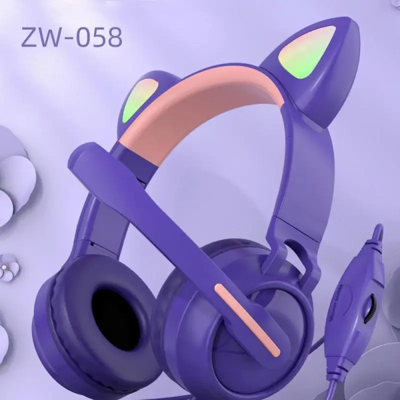 

LED Cat Ears Earphones Wired Headphones Music Stereo Headphone With Mic Children Daughter Gamer Headset Kid Gifts