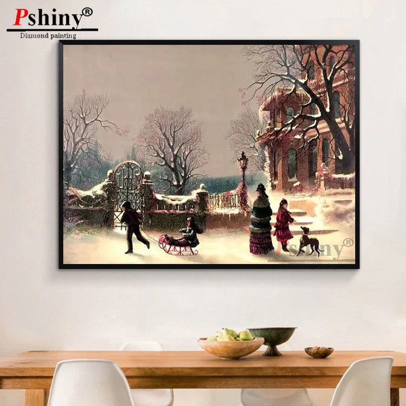 

Pshiny 5d алмазная полноформатная картина, снежный пейзаж, европейский город, алмазная вышивка крестиком, пейзаж, узор, домашний декор F103
