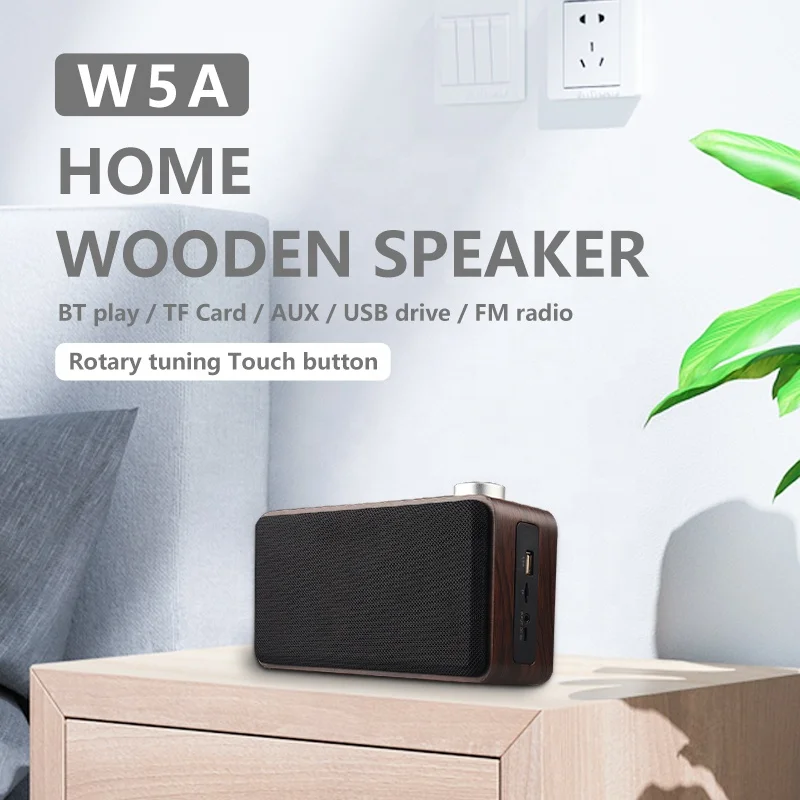 

W5A wooden bluetooth speaker wireless BT5.0 touch retro portable card audio home outdoor subwoofer supports AUX USB multi-functi