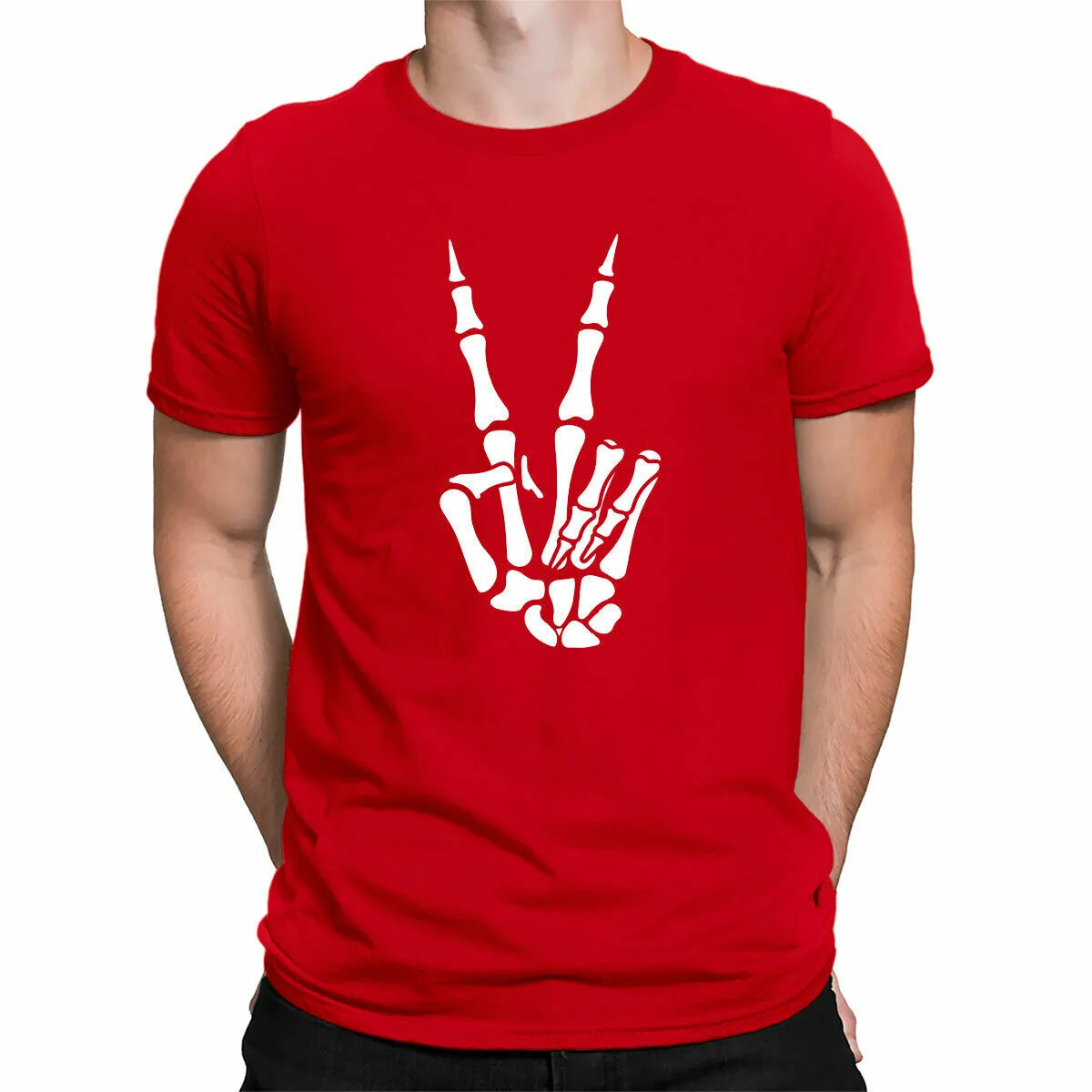 

Skeleton Peace Hand Peace Love. Funny Hippie Halloween Mens T-Shirt. Summer Cotton Short Sleeve O-Neck Unisex T Shirt New S-3XL