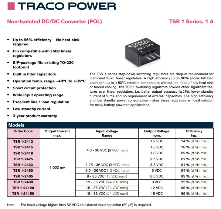 10 шт./лот TSR1 2412 TSR 1 DC конвертер 12 В Вт линейный регулятор|Аксессуары для батарей и