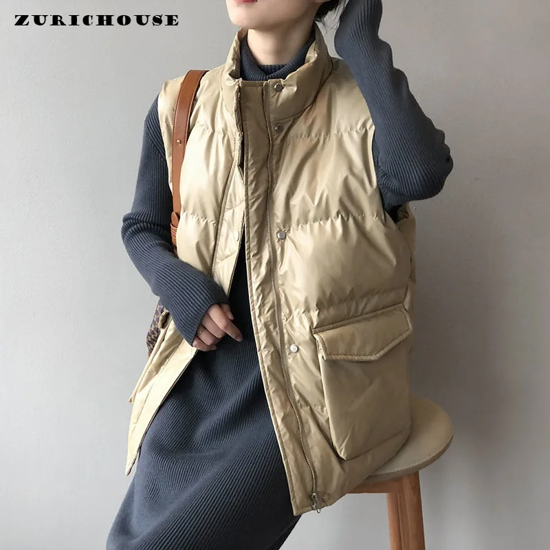 

ZURICHOUSE PU Leather Winter Sleeveless Vest Jacket Women Loose Warm Stand Collar Cotton Padded Waistcoat Female 2021 New