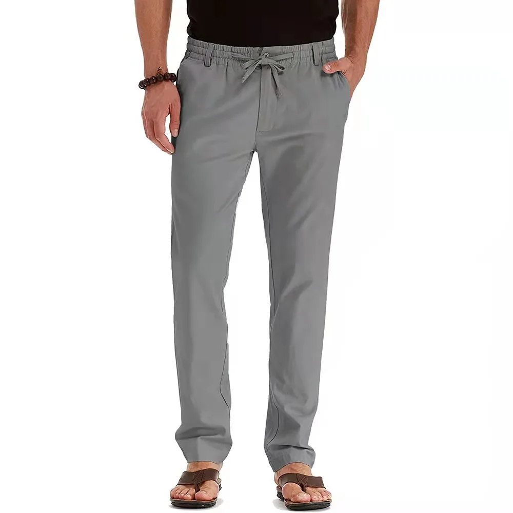 

Fashions Solid Color Plus Size 3xl Men's Casual Linen Pants Drawstring Loose Trouser Sexy Thin Sweatpants Men Bottom Streetwear
