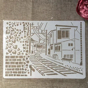 A4 29 см маленький городок железнодорожный поезд DIY наслоения Трафареты настенная живопись раскраска для скрапбукинга тиснильный альбом декоративные шаблон