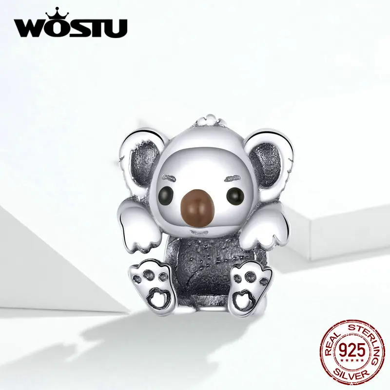 WOSTU S925 Детские Бусы коала Подвески подходят браслет Горячая Мода Настоящее 925 пробы Серебряный кулон подарок CQC1304