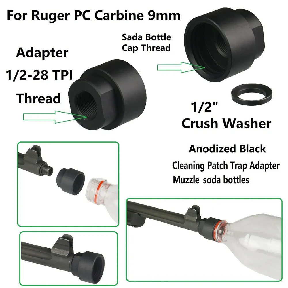 

1/2x28 TPI Cleaning Patch Trap Adapter Muzzle Soda Pop bottles F PC Carbine 9 mm 5/8X24