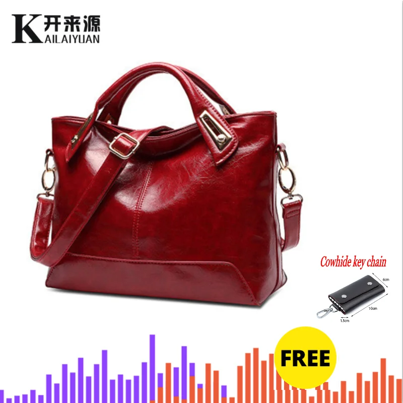 Натуральная кожа женские сумки Новые повседневные женские сумки Trunk Tote брендовая большая сумка на плечо брелок из воловьей кожи сумка на цепочке - Цвет: Бургундия