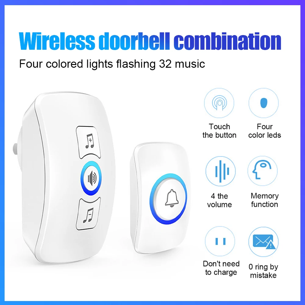 

Wireless Doorbell Set 4 Volume Levels 32 Melodies Long Range Portable M525+F51 Door Bells for Home Office Garage Apartments