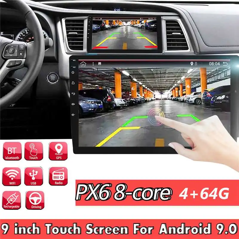 Автомагнитола PX6 1 DIN Android 9 0 дюймов 4 + 64 ГБ MP5 плеер 8 ядер bluetooth RDS GPS LVDS дисплей аудио
