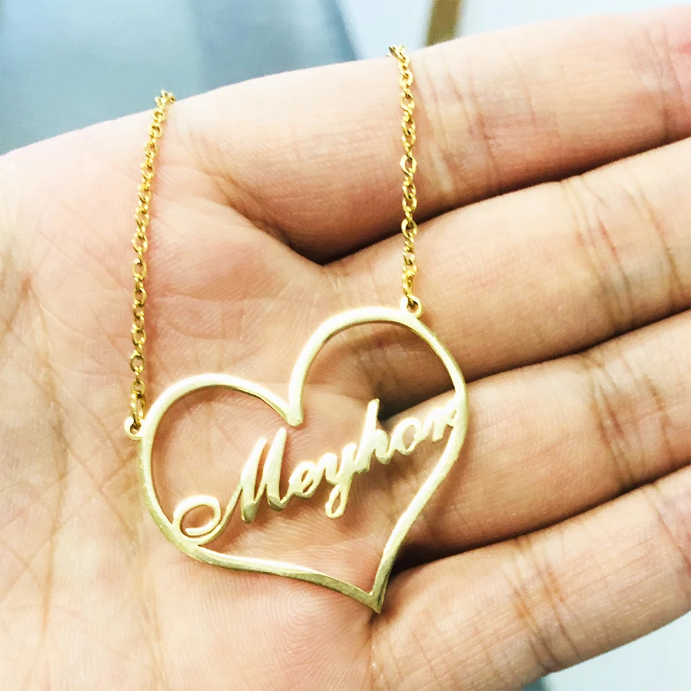 Колье золотистого цвета с надписью Love Heart аксессуары гравировкой очаровательное