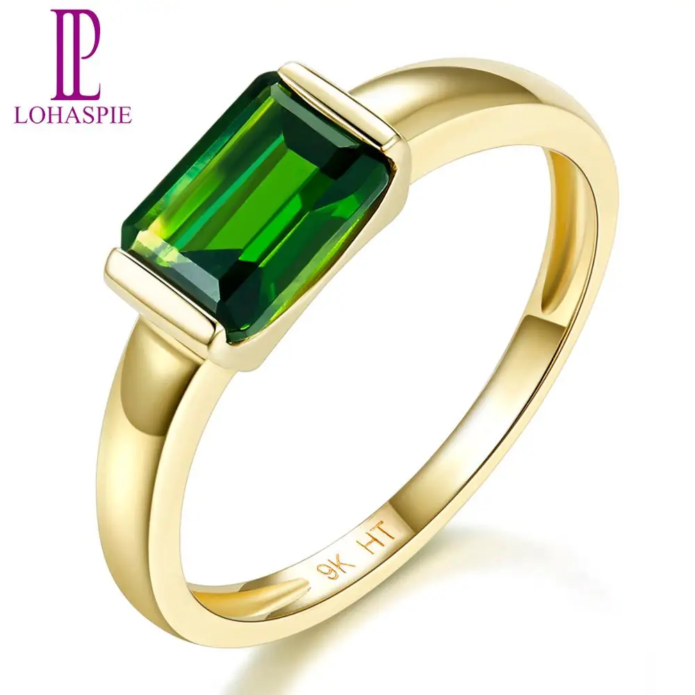 Женское кольцо из диопсида с натуральным изумрудом 9 к желтое золото ювелирное