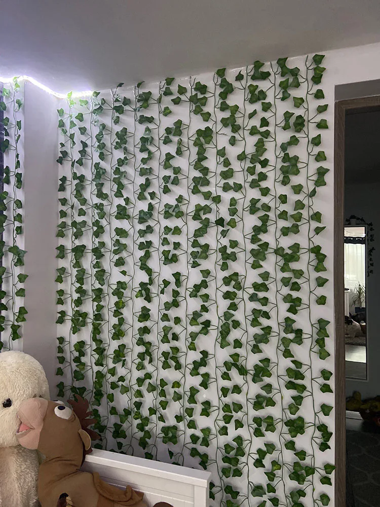 205cm green silk artificial hanging leaf garland 6 12pcs of plants vine leaves for home wedding party bathroom garden decoration free global shipping
