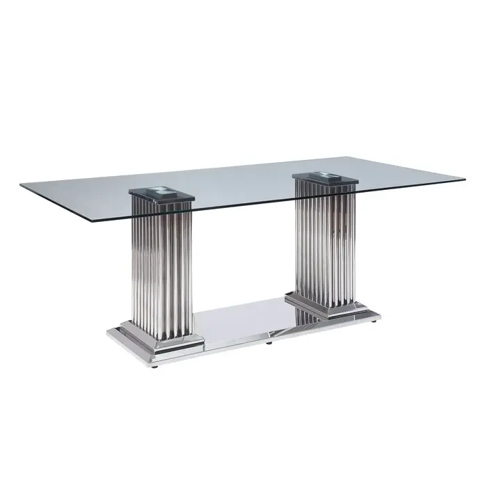 

Modern Stainless Steel Base Temper Glass Top Dining Table