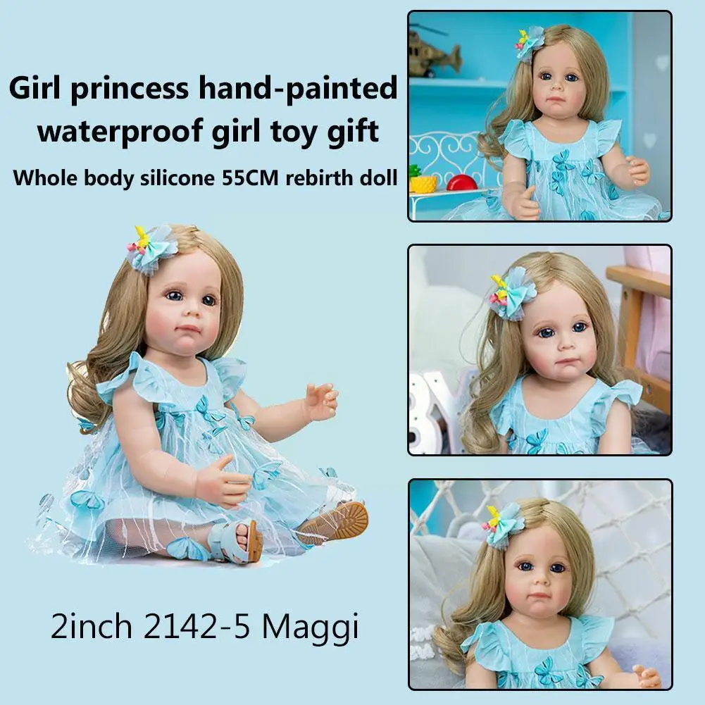 

22 Inches 55cm Cute Silicone Baby Dolls High Quality With Skirt Toddler Smile Girl Princess Dolls Rebirth V2Q6
