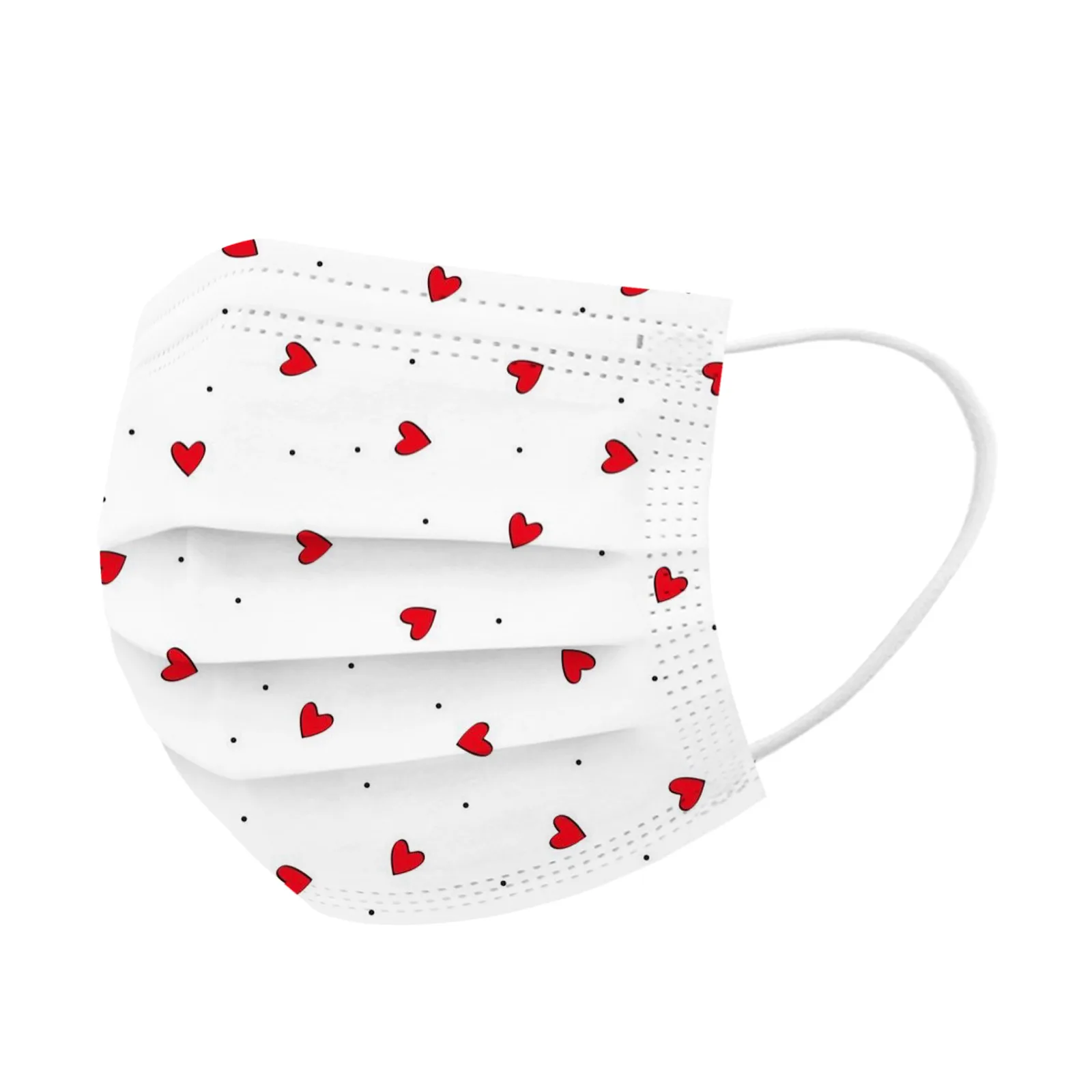Маска одноразовая трехслойная для взрослых в горошек с принтом сердца |