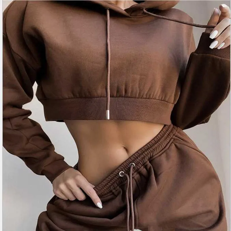 

Women Sports 2 Pieces Set Sweatshirts Pullover Hoodies Pants Suit 2021 Home Sweatpants Trousers Outfits Solid Casual Tracksuit