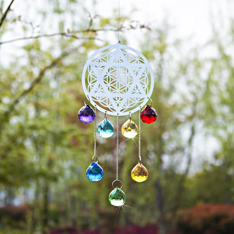 Janela de Cristal Flor da Vida Hexagram Suncatcher Chakra Cura Reiki Ornamento Rainbow Maker Casa Jardim Decoração Coleção h & d