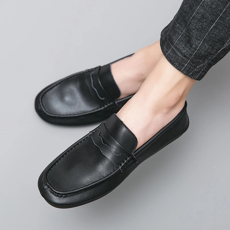 

Genuine Leather Loafers Men Casual Shoes Luxury Designer 2021 Mens Moccasins Breathable Slip on Retro Driving Shoes Men Sneakers