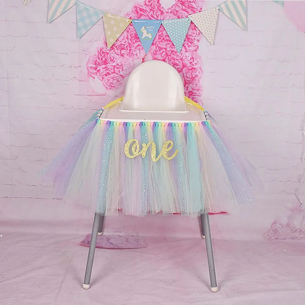 Пастельный Радужный высокий стул юбка пачка для маленьких девочек украшение дня