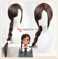 wonder egg priority aonuma neiru cosplay wig brown long braided hair white bow heat resistant long braids girls anime wig cap