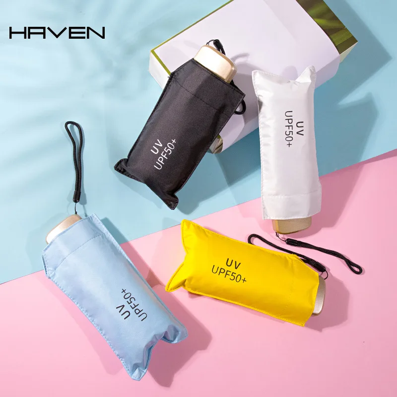 Зонт Мини карманный портативный 6 костей черный солнцезащитный 5 складной зонт