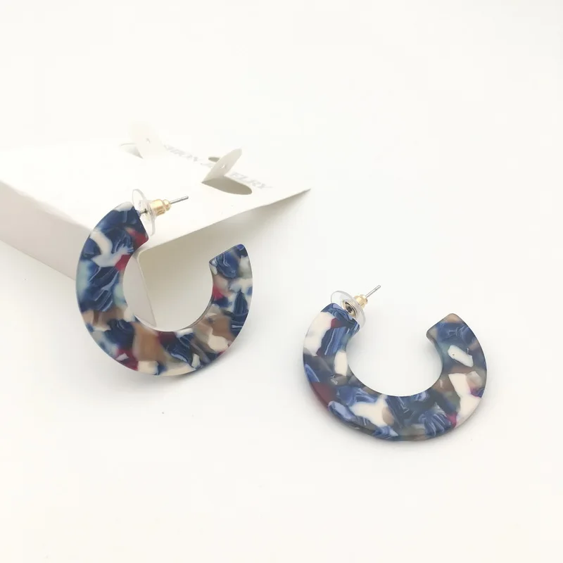 CC акриловые серьги синие круглые кольца геометрические висячие ацетатная серьга