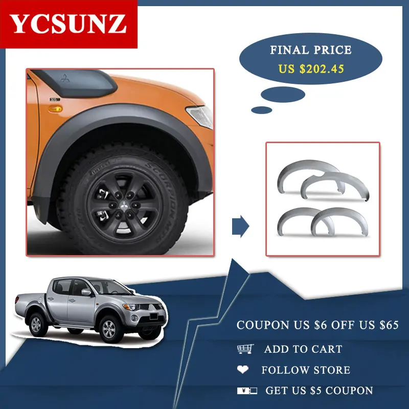 6 дюймов Fender Flare ABS колеса арки для Mitsubishi L200 Triton 2006 2007 2008 2009 2010 2011 2012 2013 стайлинга автомобилей