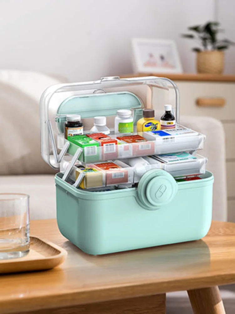 

Medicine Box Folding Portable First Aid Kit Storage Box Family Emergency Kit Plastic High Capacity Sundries Case with Handle