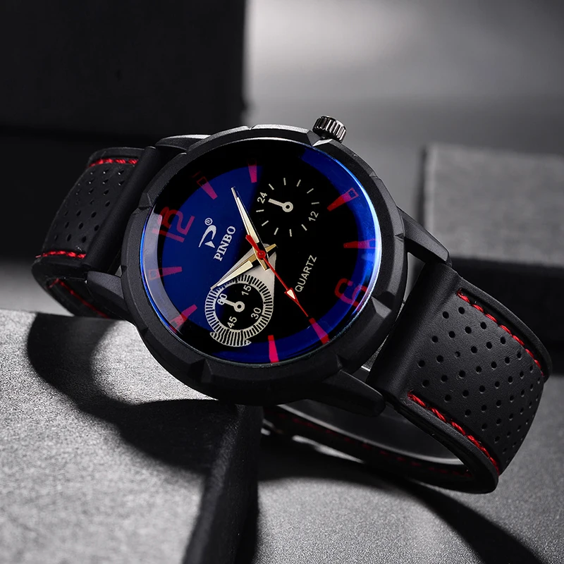 Настоящий силиконовый ремешок Мужские кварцевые наручные часы роскошный