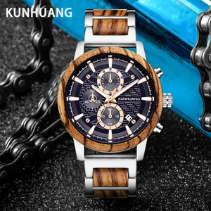 KUNHUANG Wood Watches Luxury Luminous Multi-function Wooden Men's Quartz Retro Watch Fashion Sport T