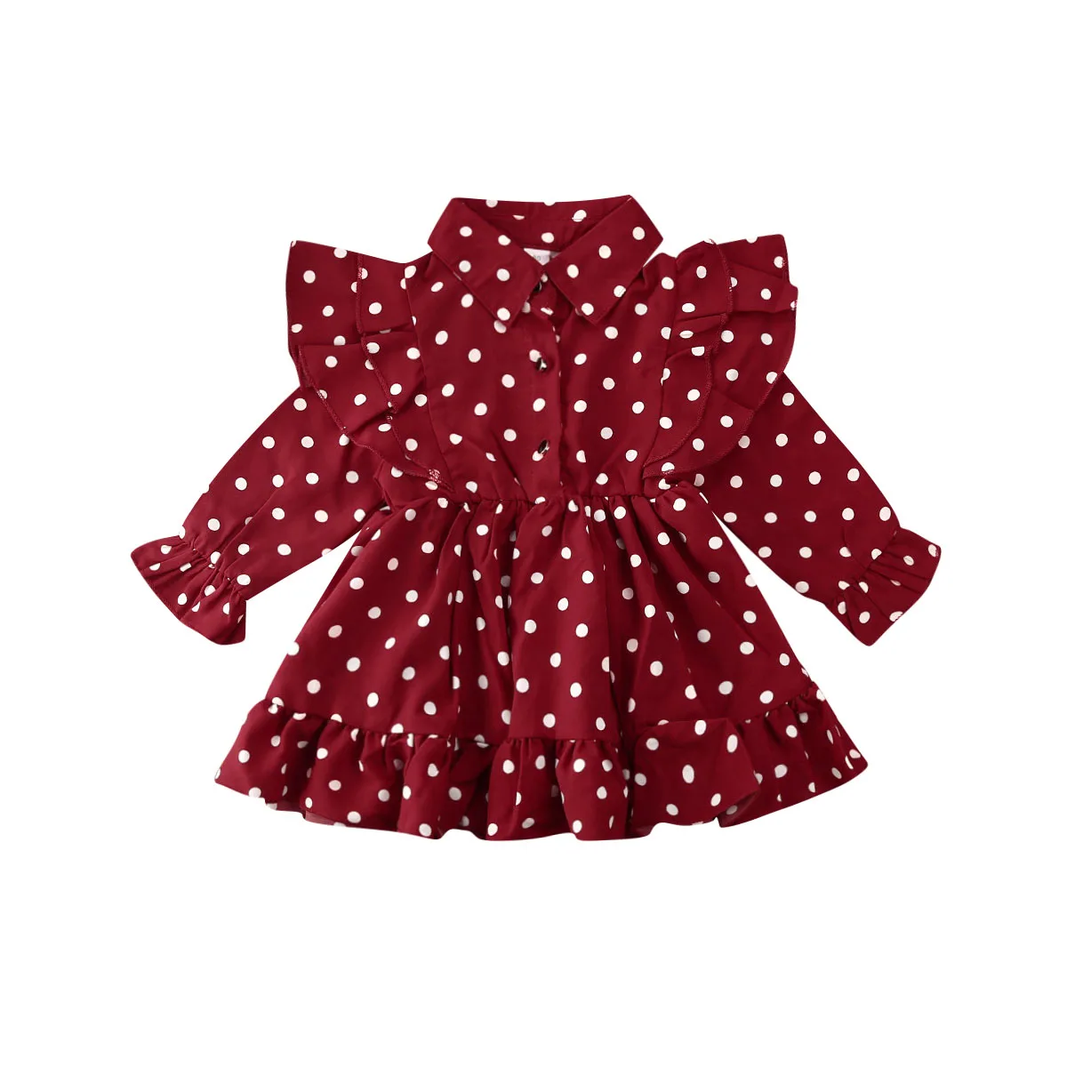 

Toddler Girl Polka Dot Ruffles Dress Long Sleeve Floral Vintage Party Dresses