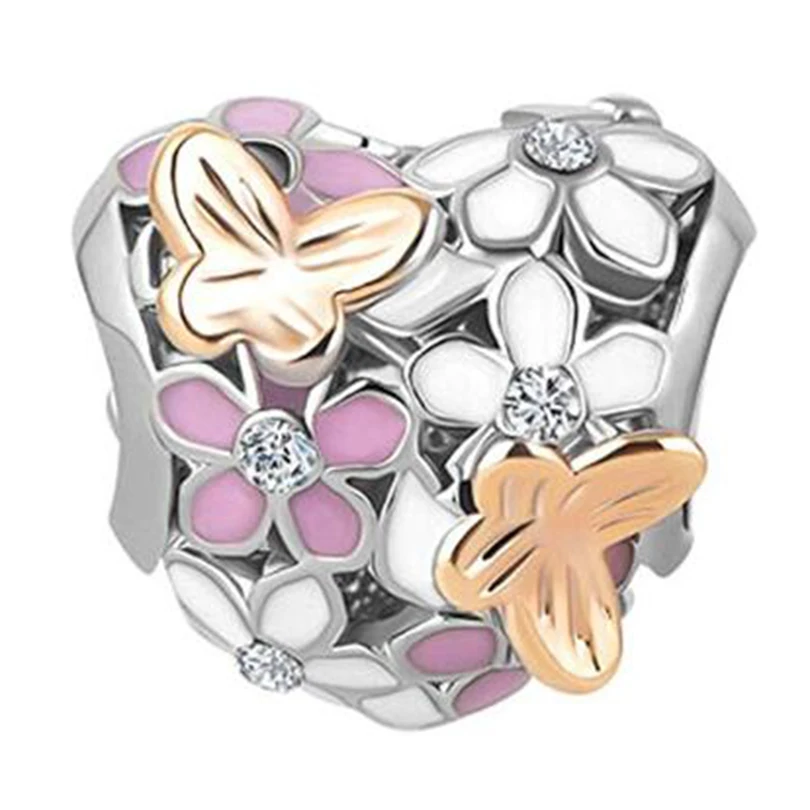 Женские браслеты-шармы с бусинами и ромашками в виде бабочек маргариток