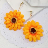 2021 new trendy big golden sunflower zircon dangle earrings summer beach sun flower korean women fashion stud earrings jewelry