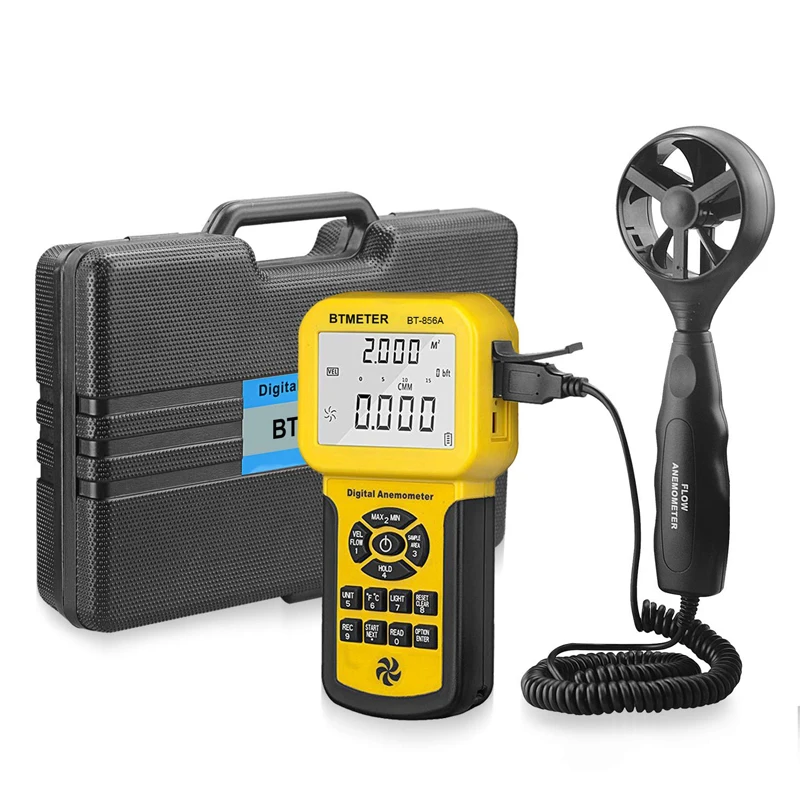 BT-856A Digital Anemometer Pro CFM Measures Wind Speed Wind Flow, Wind Temp for HVAC Air Flow Velocity Meter with Backlight USB