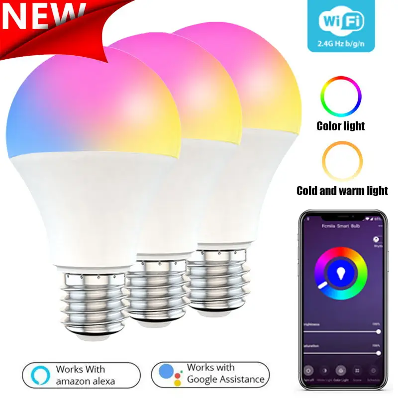 

15 Вт WiFi умная лампа E27 B22 с регулируемой яркостью RGB + CCT 220/110 В умная лампа с голосовым дистанционным управлением работает с Alexa Google Home