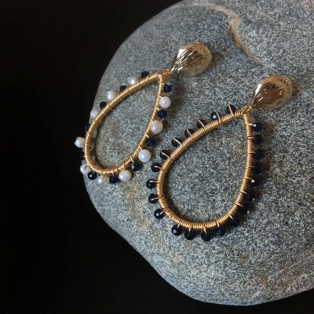 FUWO Wholesale Freshwater Pearls Drop Earrings,Gold Tone Crystal Beads Stud Earring Jewelry Gift For Women ER531 5Pairs/Lot