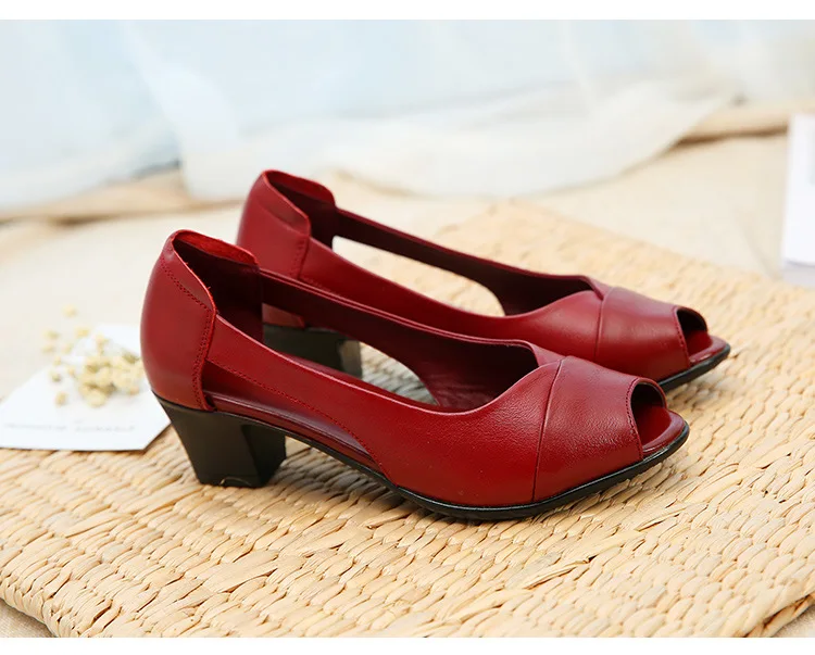 Летние удобные женские сандалии на среднем каблуке из натуральной кожи Женские